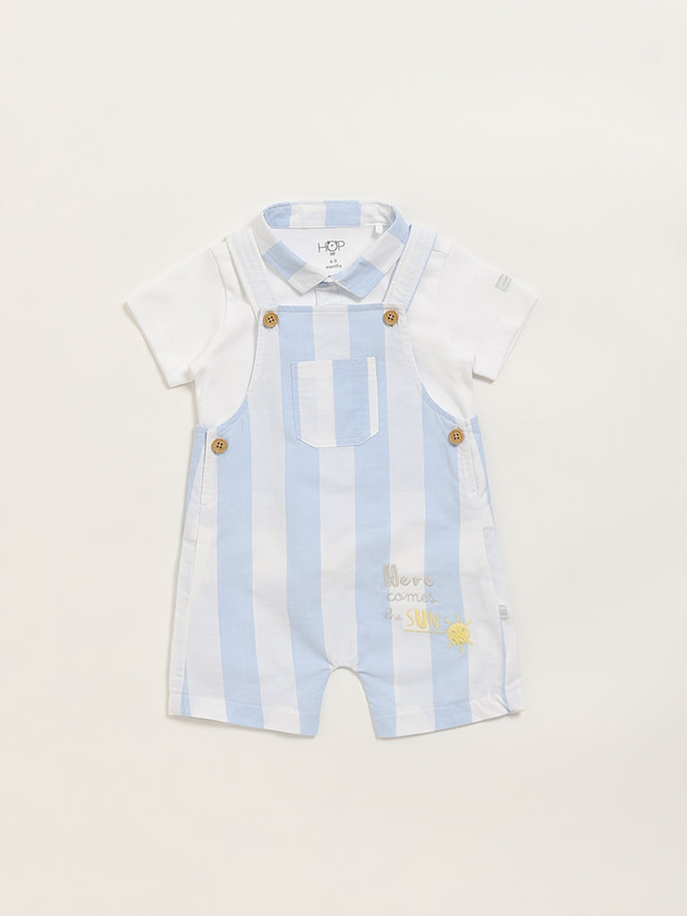 HOP Baby Blue Shirt & Dungaree Set