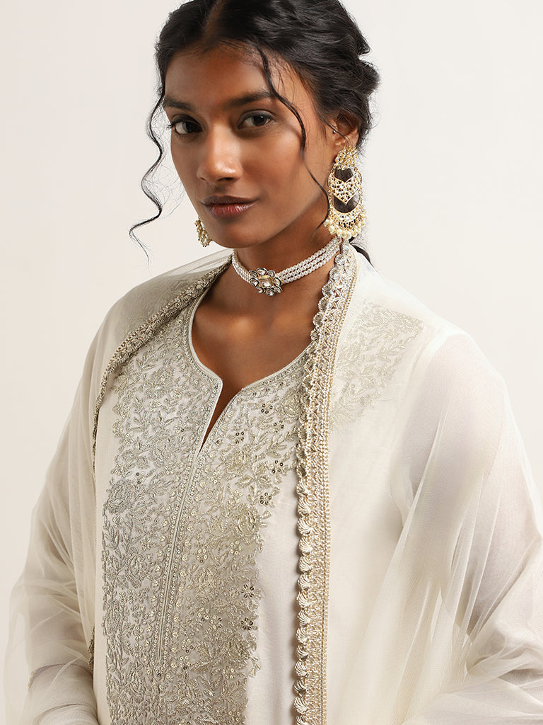 Vark White Kurta, Sharara & Dupatta Set