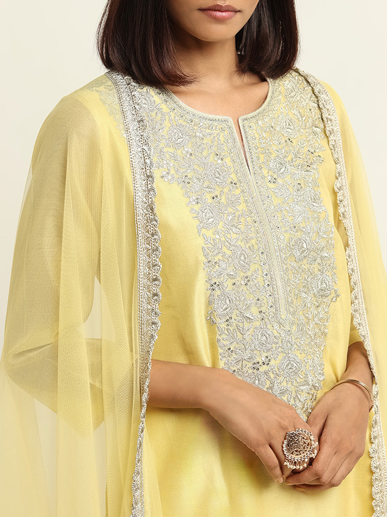 Vark Yellow Kurta, Sharara & Dupatta Set