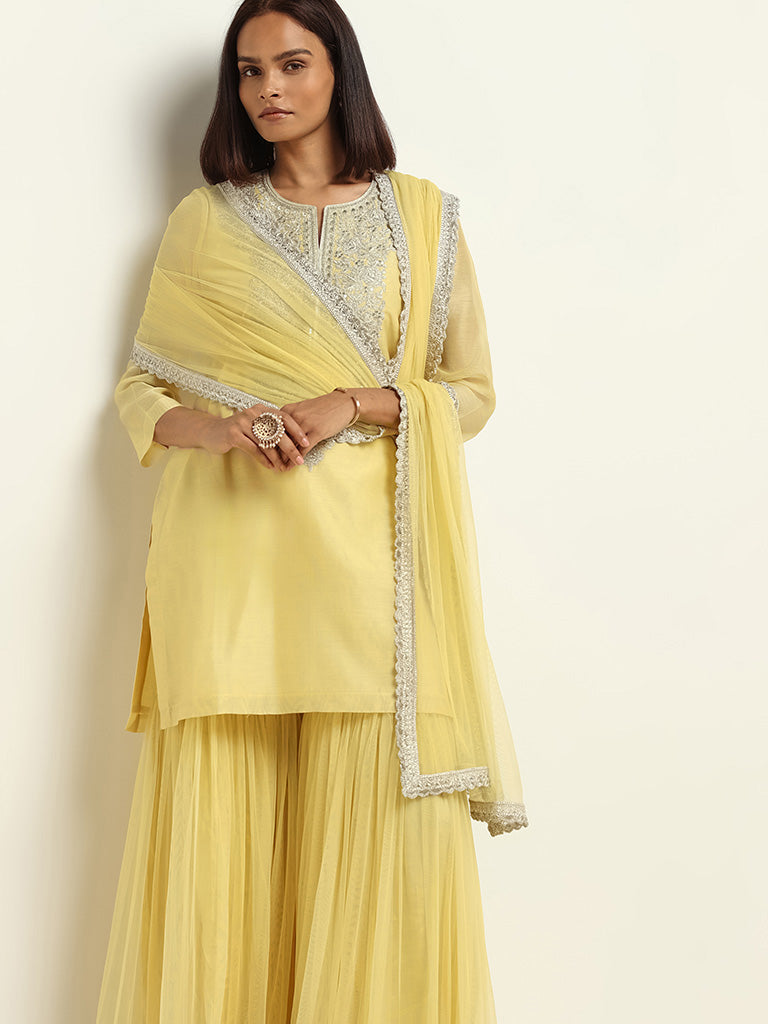 Vark Yellow Kurta, Sharara & Dupatta Set