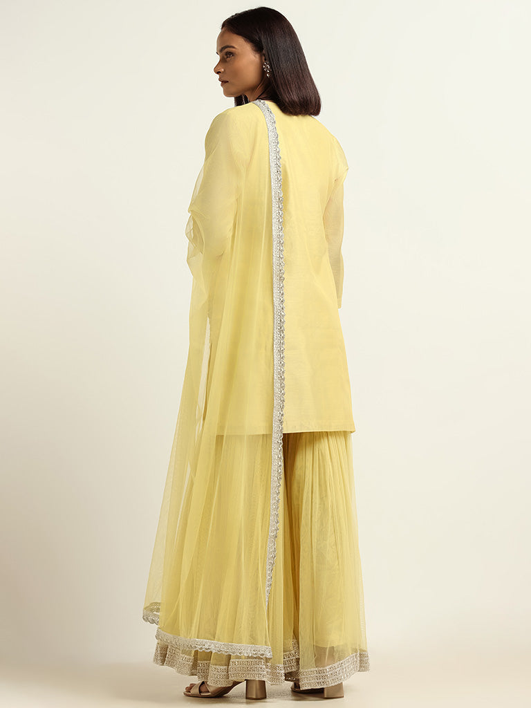 Vark Yellow Kurta, Sharara & Dupatta Set