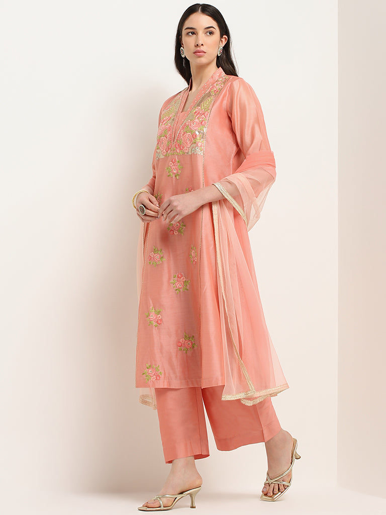 Vark Light Pink Embroidered Kurta Set