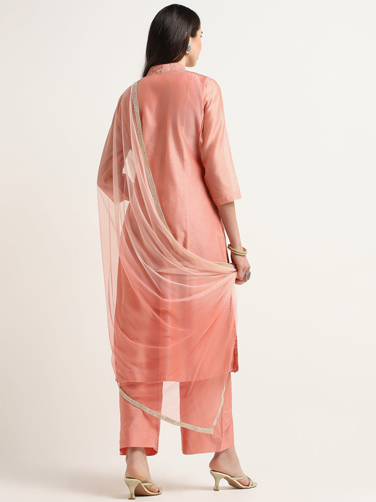 Vark Light Pink Embroidered Kurta Set