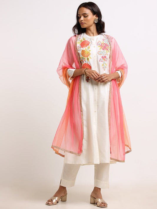 Vark Off-White Embroidered Cotton Blend Kurta Set