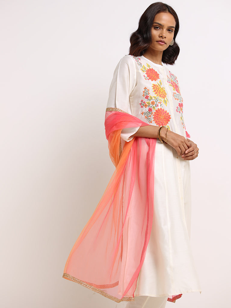 Vark Off-White Embroidered Cotton Blend Kurta Set