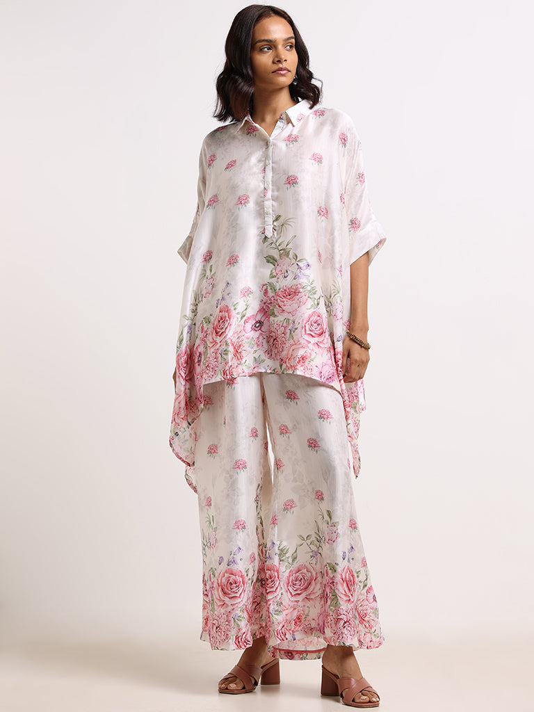 Vark Off-White Glitter Printed Kaftan Set