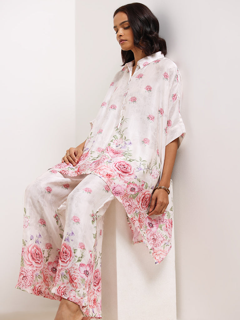 Vark Off-White Glitter Printed Kaftan Set