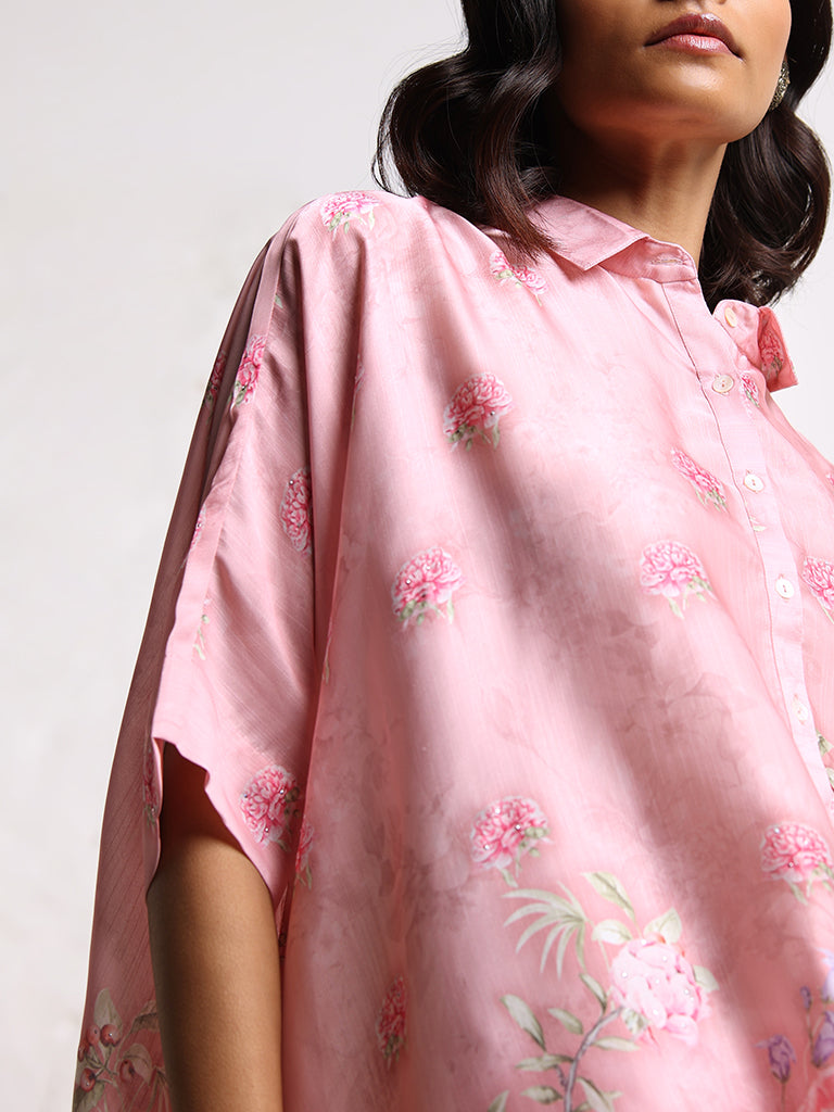 Vark Pink Floral Printed Kurta & Palazzos Set