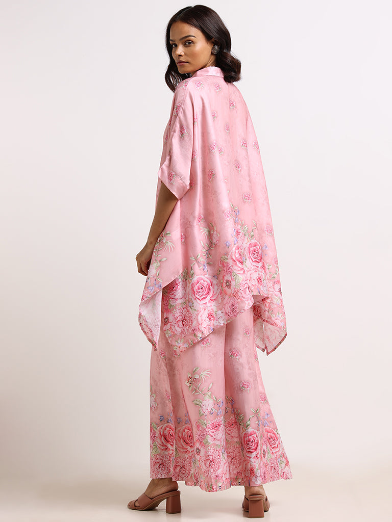 Vark Pink Floral Printed Kurta & Palazzos Set