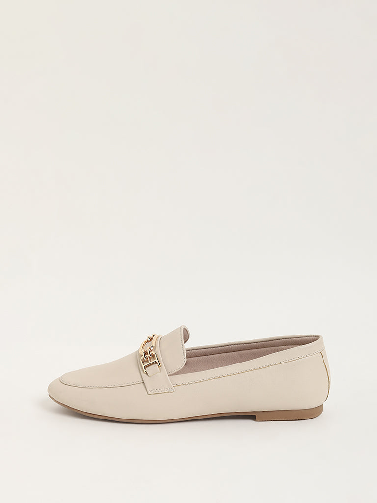 LUNA BLU Ivory Gold-Buckled Loafers