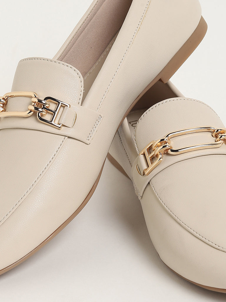 LUNA BLU Ivory Gold-Buckled Loafers