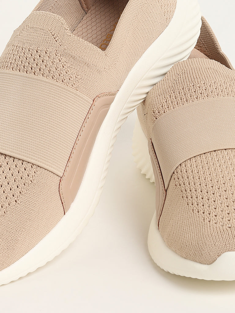 LUNA BLU Beige Elastic Knit Sport Shoes