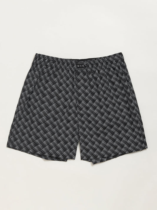 WES Lounge Black Printed Cotton Boxers - Pack of 2