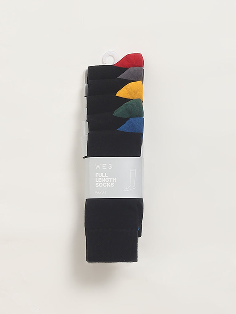 WES Lounge Colorful Accent Black Cotton Blend Socks - Pack of 5