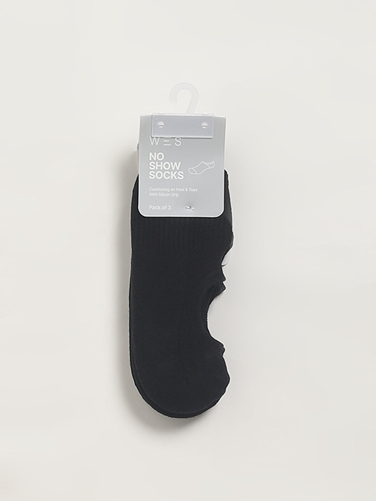 WES Lounge Black No-Show Cotton Blend Socks - Pack of 3