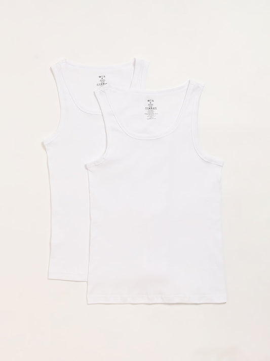 WES Lounge Plain White Cotton Vests - Pack of 2