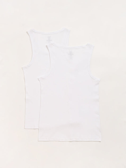 WES Lounge Plain White Cotton Vests - Pack of 2