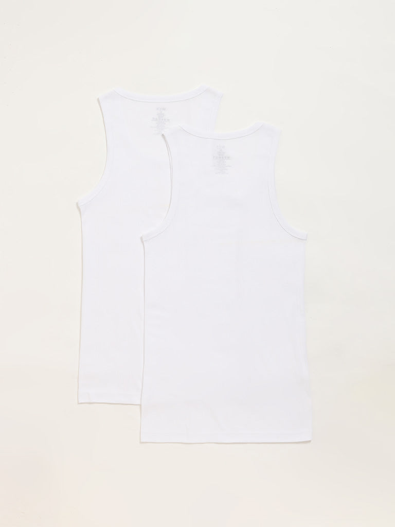 WES Lounge Plain White Cotton Vests - Pack of 2