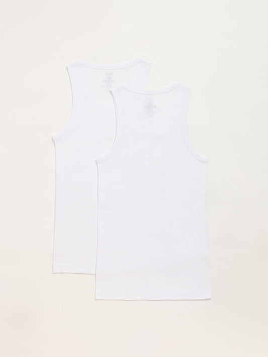 WES Lounge Plain White Cotton Vests - Pack of 2