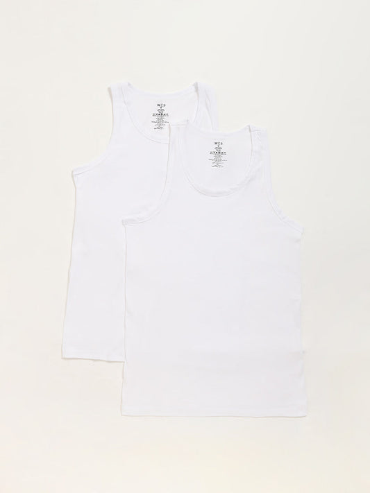 WES Lounge Plain White Cotton Vests - Pack of 2