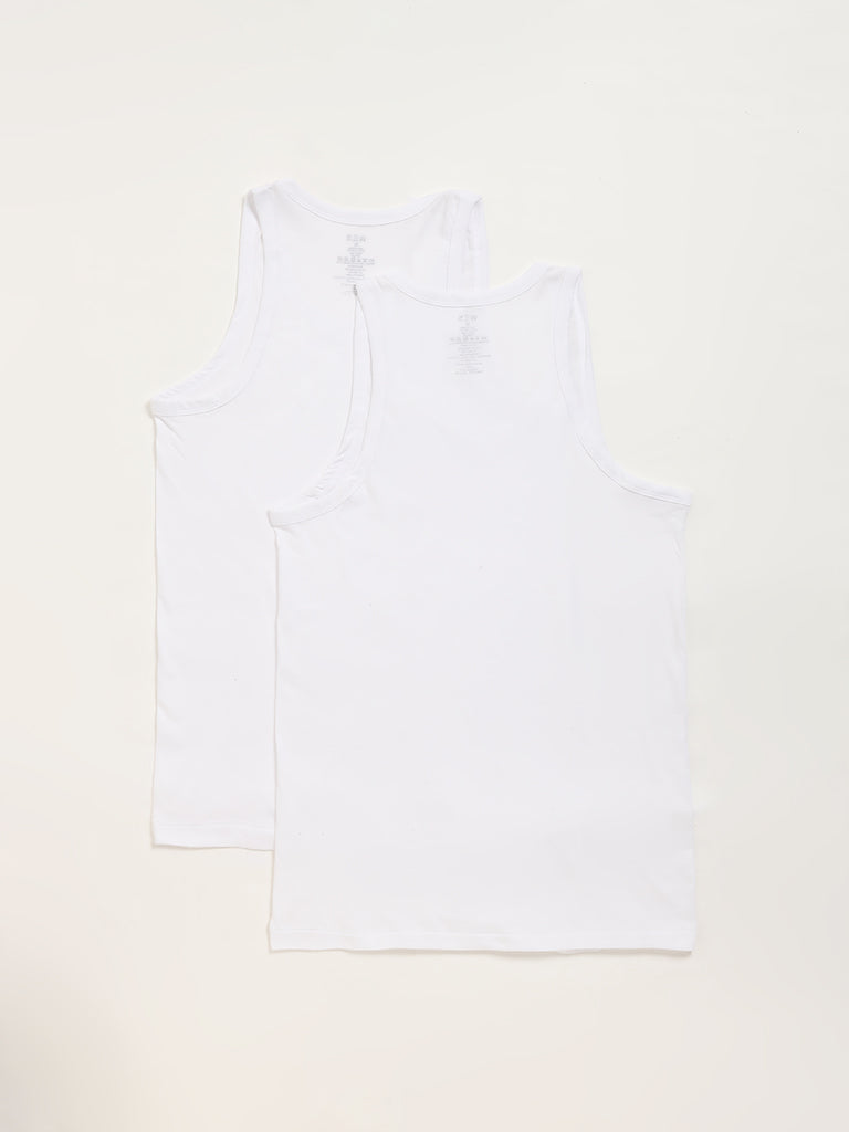 WES Lounge Plain White Cotton Vests - Pack of 2