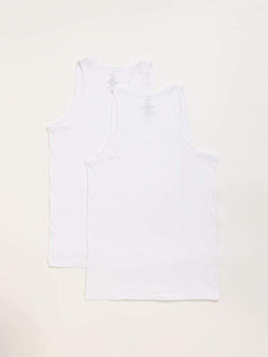 WES Lounge Plain White Cotton Vests - Pack of 2