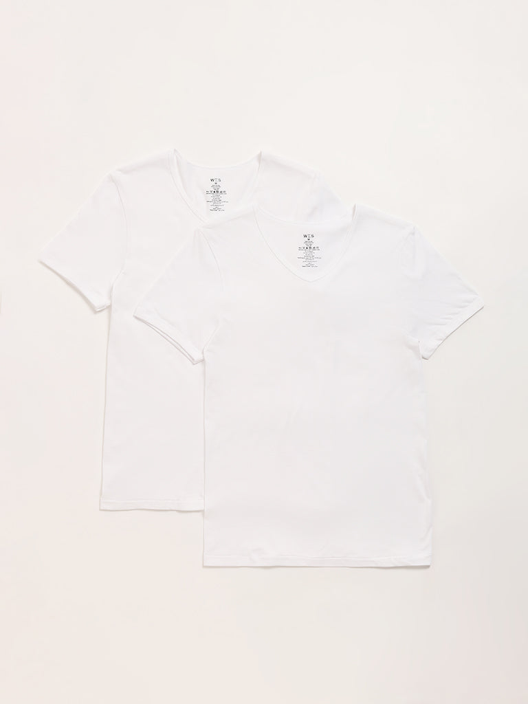 WES Lounge White Cotton Vests - Pack of 2