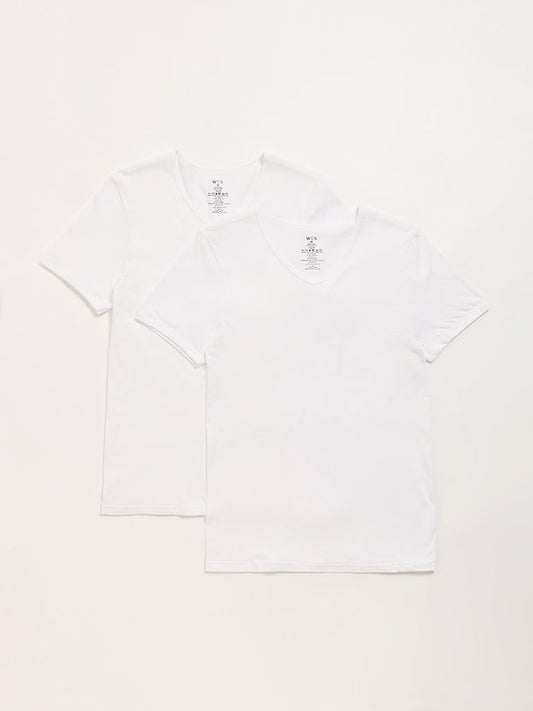 WES Lounge White Cotton Vests - Pack of 2