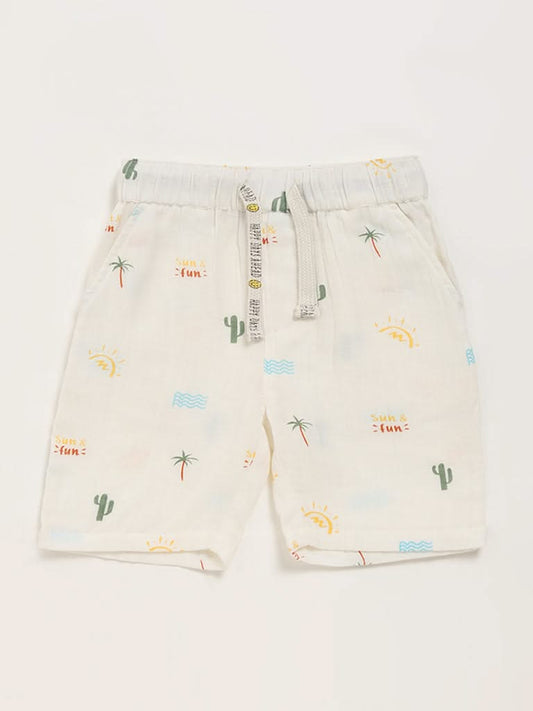 HOP Kids White Printed Shorts