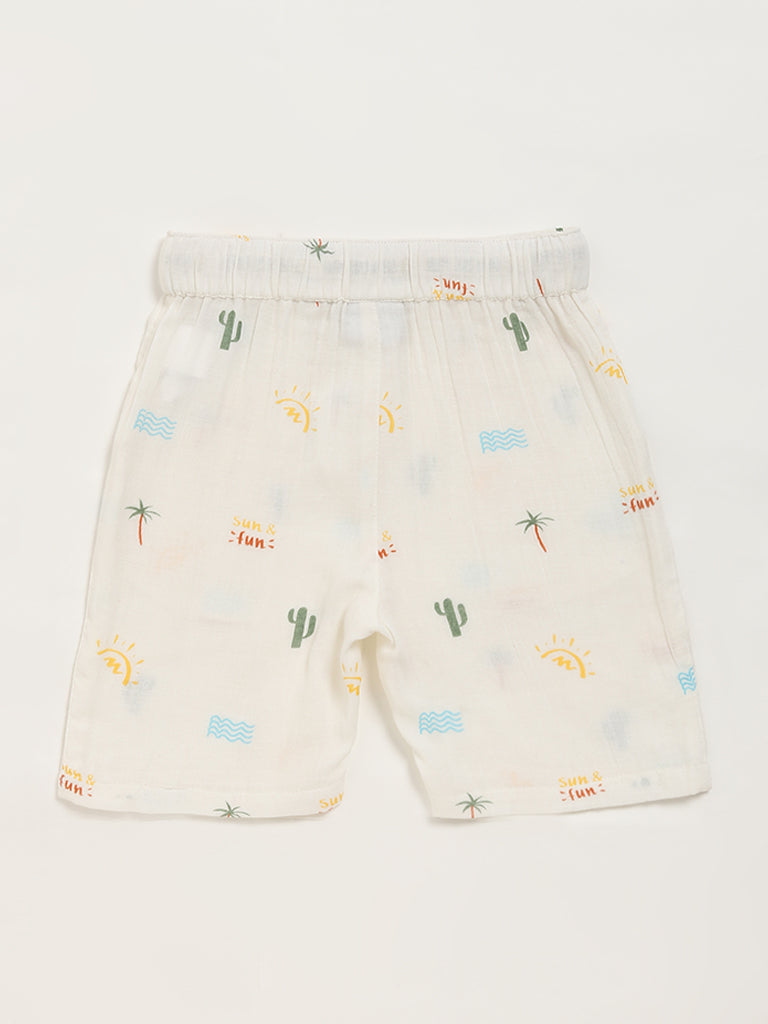 HOP Kids White Printed Shorts