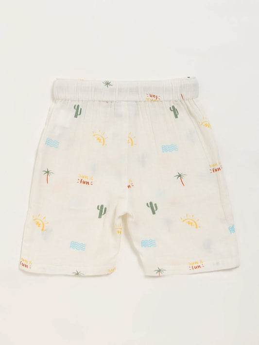 HOP Kids White Printed Shorts