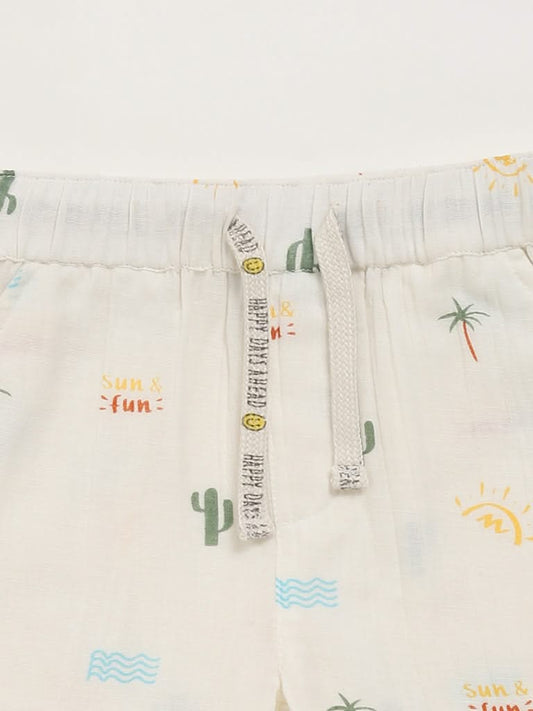 HOP Kids White Printed Shorts