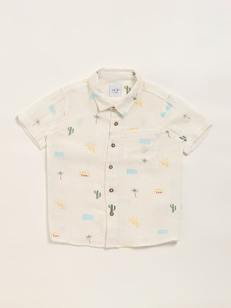 HOP Kids Printed Off-White Shirt