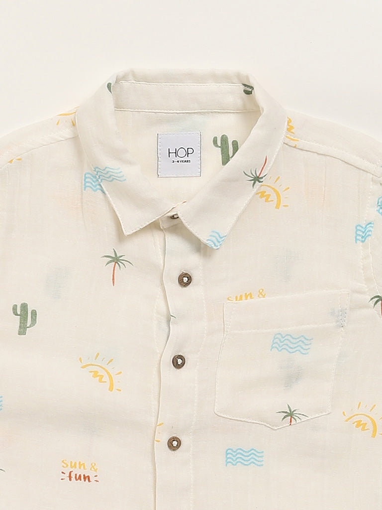 HOP Kids Printed Off-White Shirt