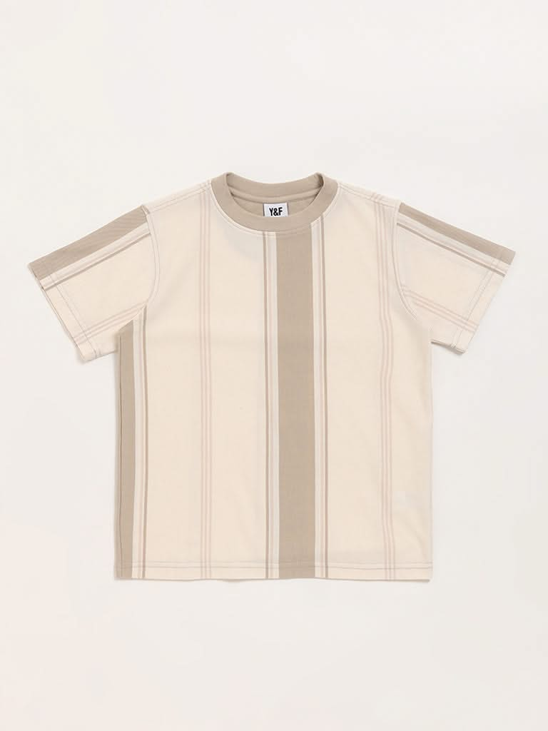 Y&F Kids Beige Striped T-Shirt