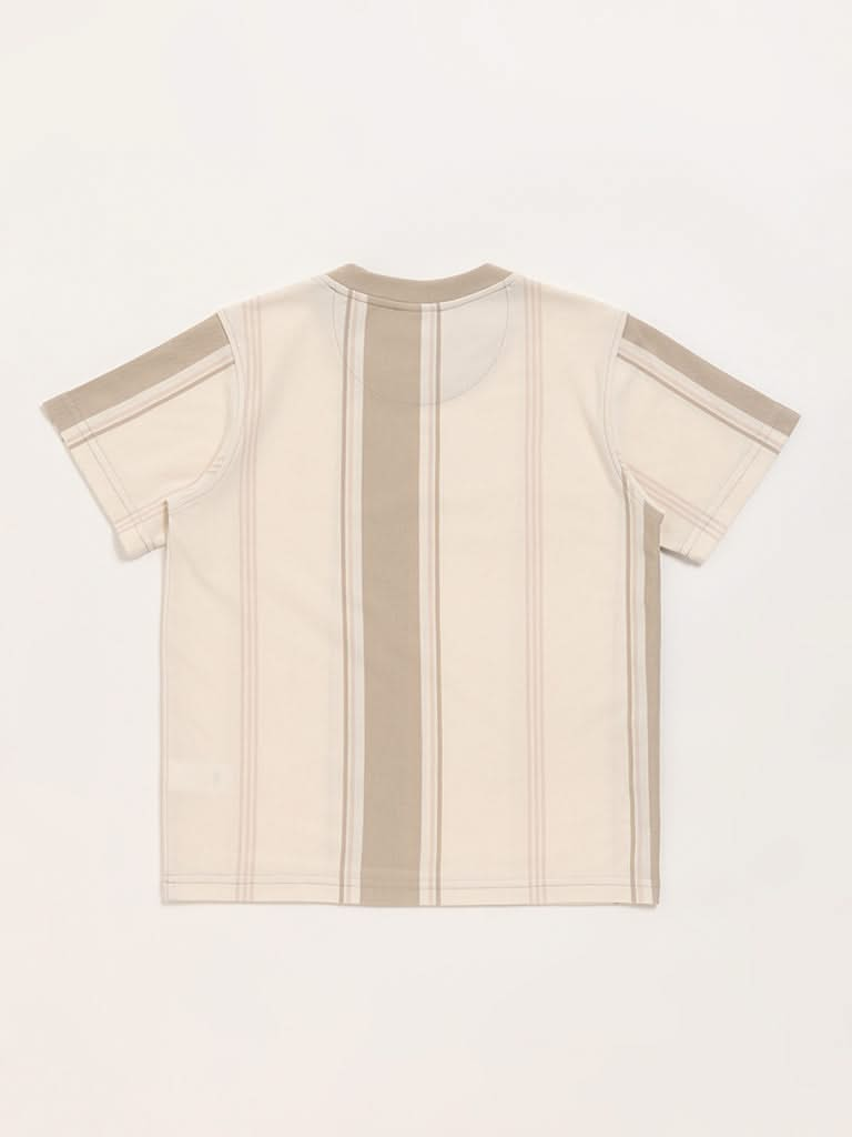 Y&F Kids Beige Striped T-Shirt