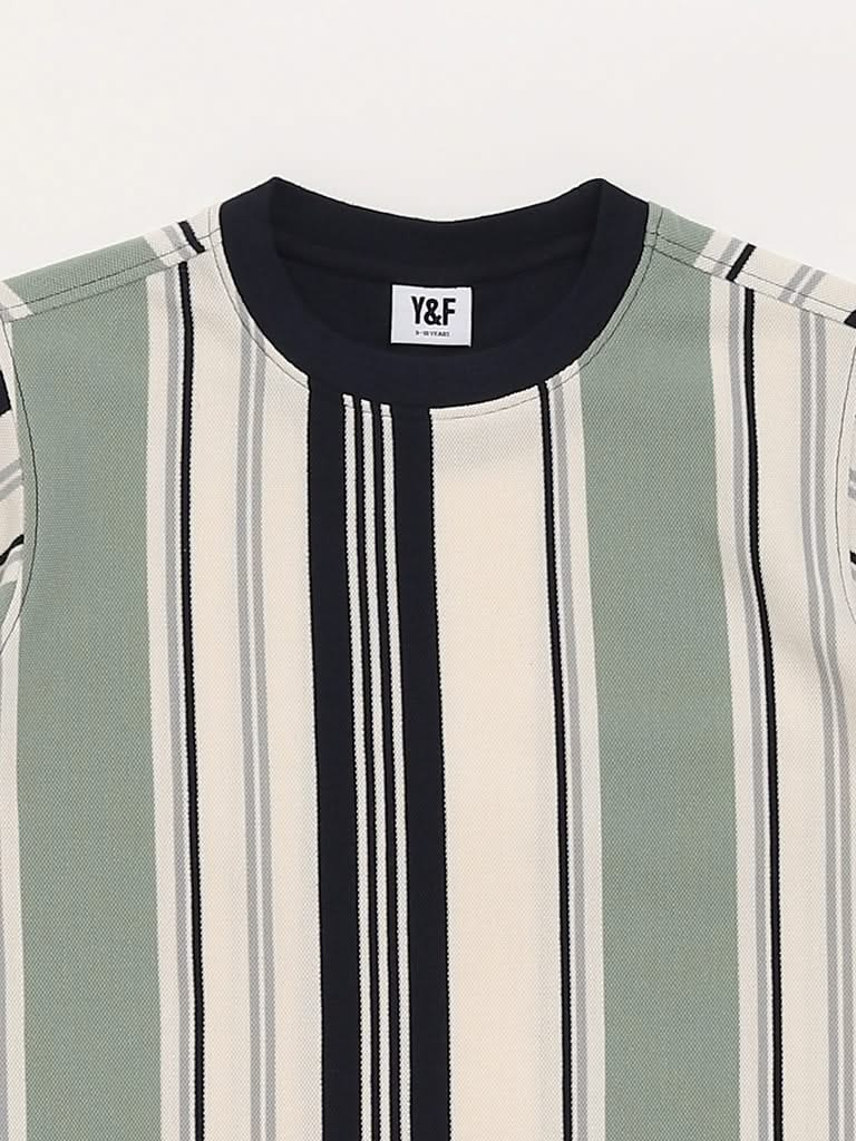 Y&F Kids Green Striped T-Shirt