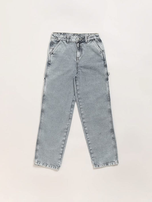 Y&F Kids Blue Wide Leg Fit Mid Rise Jeans