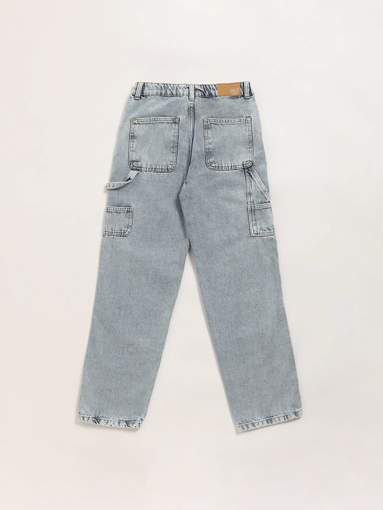 Y&F Kids Blue Wide Leg Fit Mid Rise Jeans