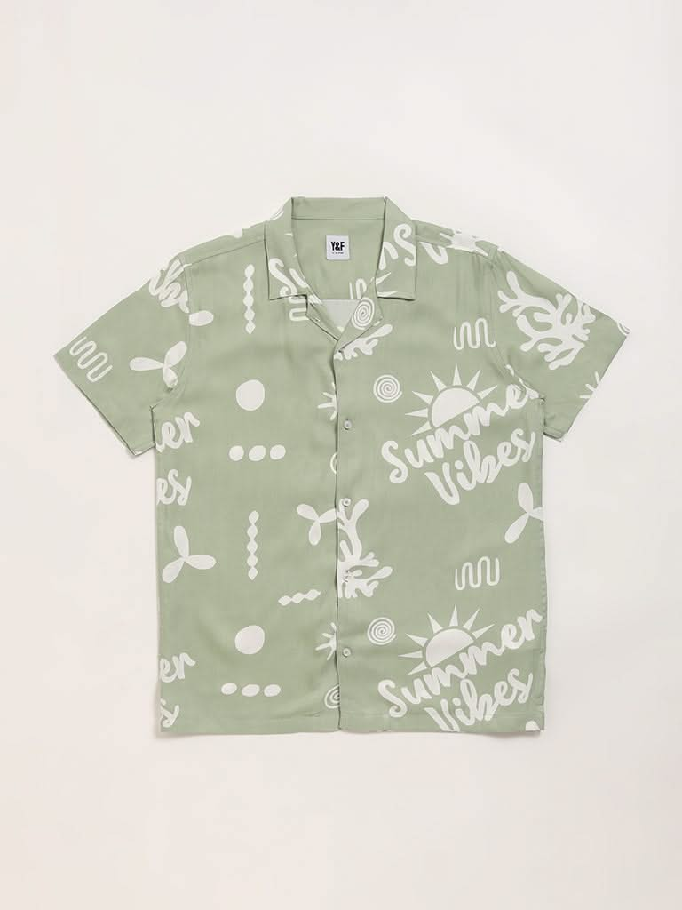 Y&F Kids Green Printed Shirt