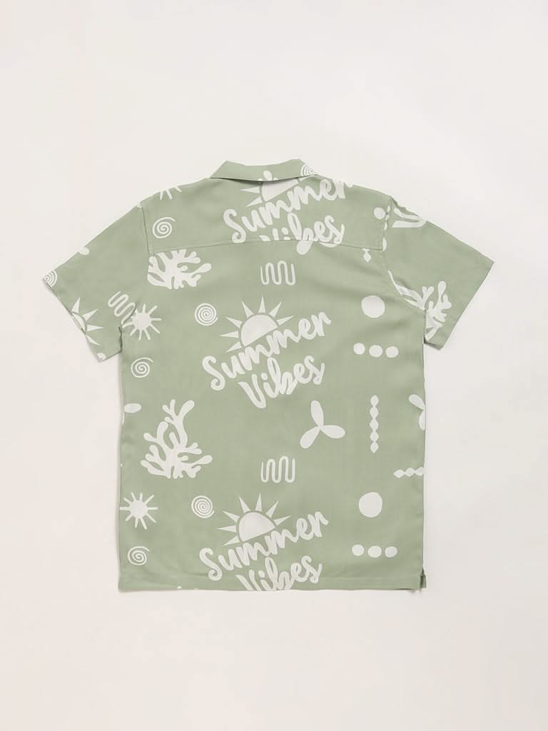 Y&F Kids Green Printed Shirt