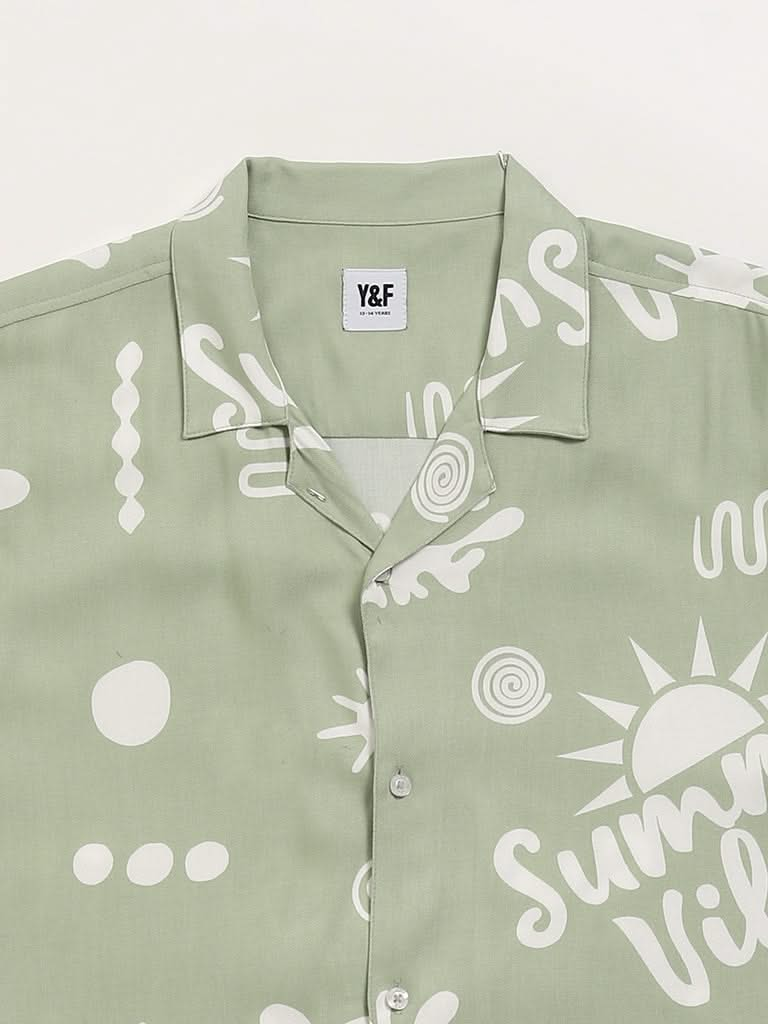 Y&F Kids Green Printed Shirt