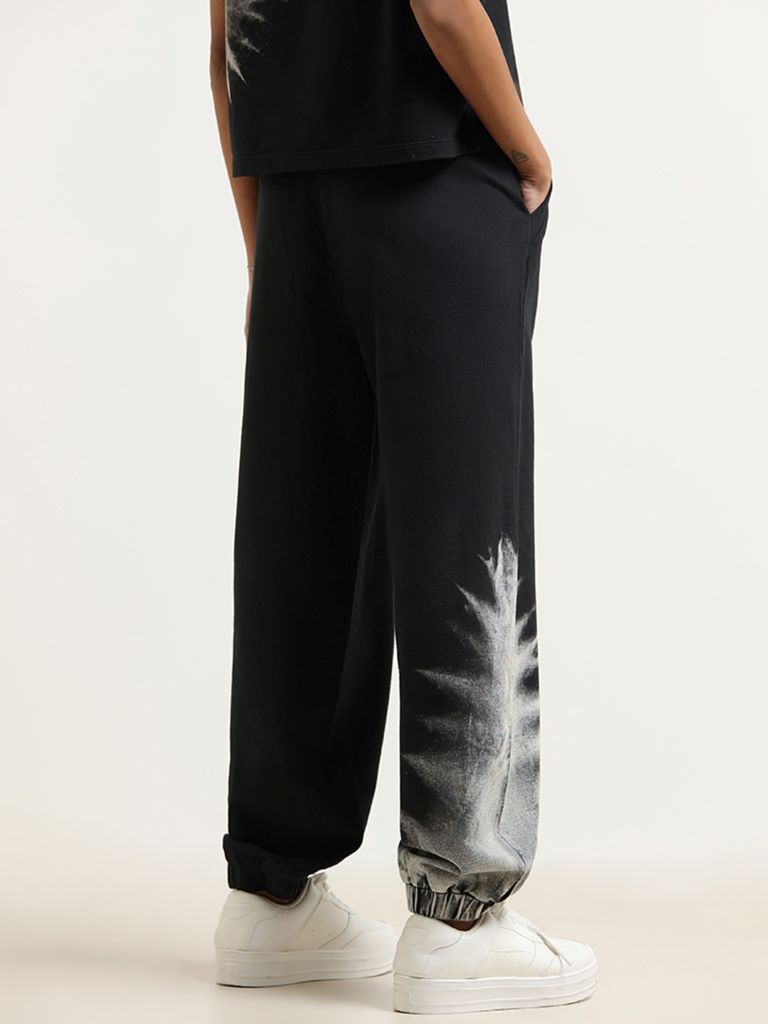 Studiofit Black Printed Cotton Joggers