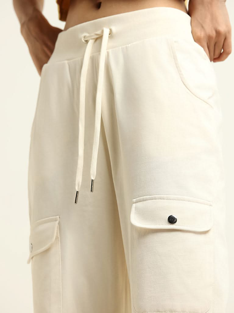 Studiofit Cream Cargo Track Pants