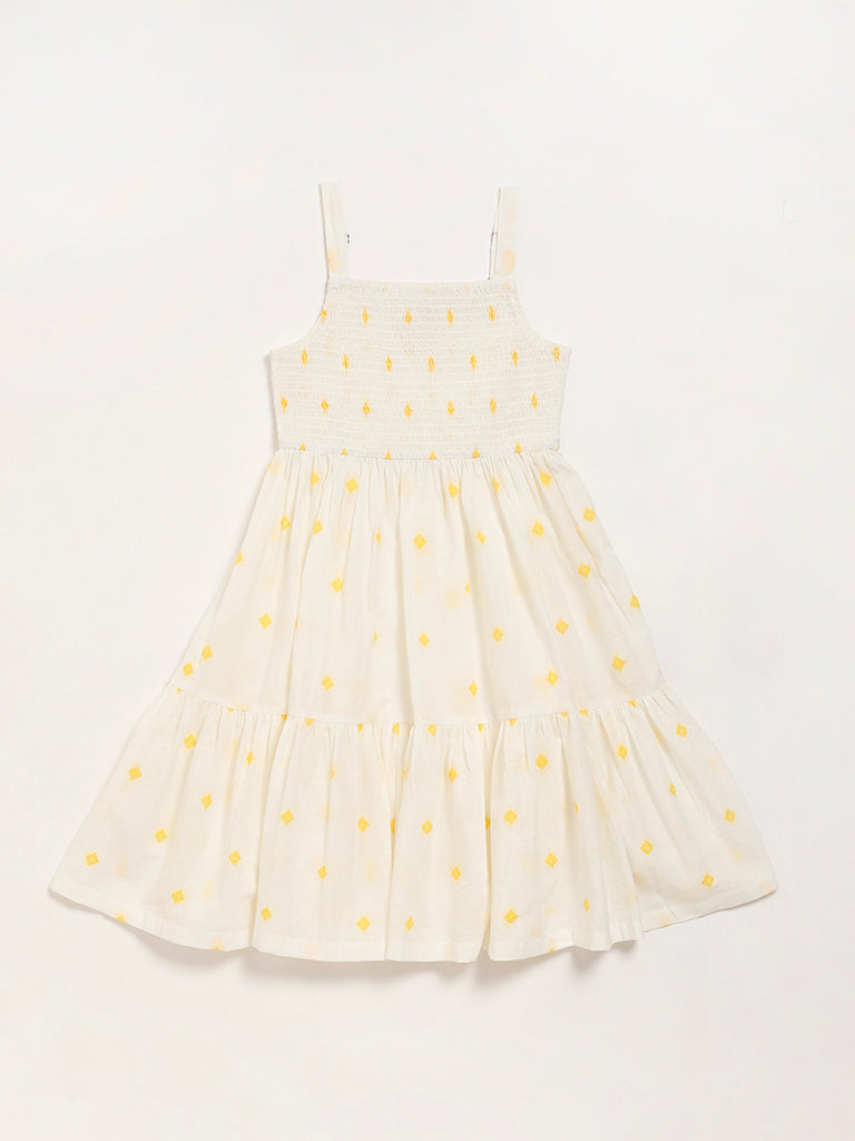 Utsa Kids Off-White Tiered Dress (8 -14yrs)