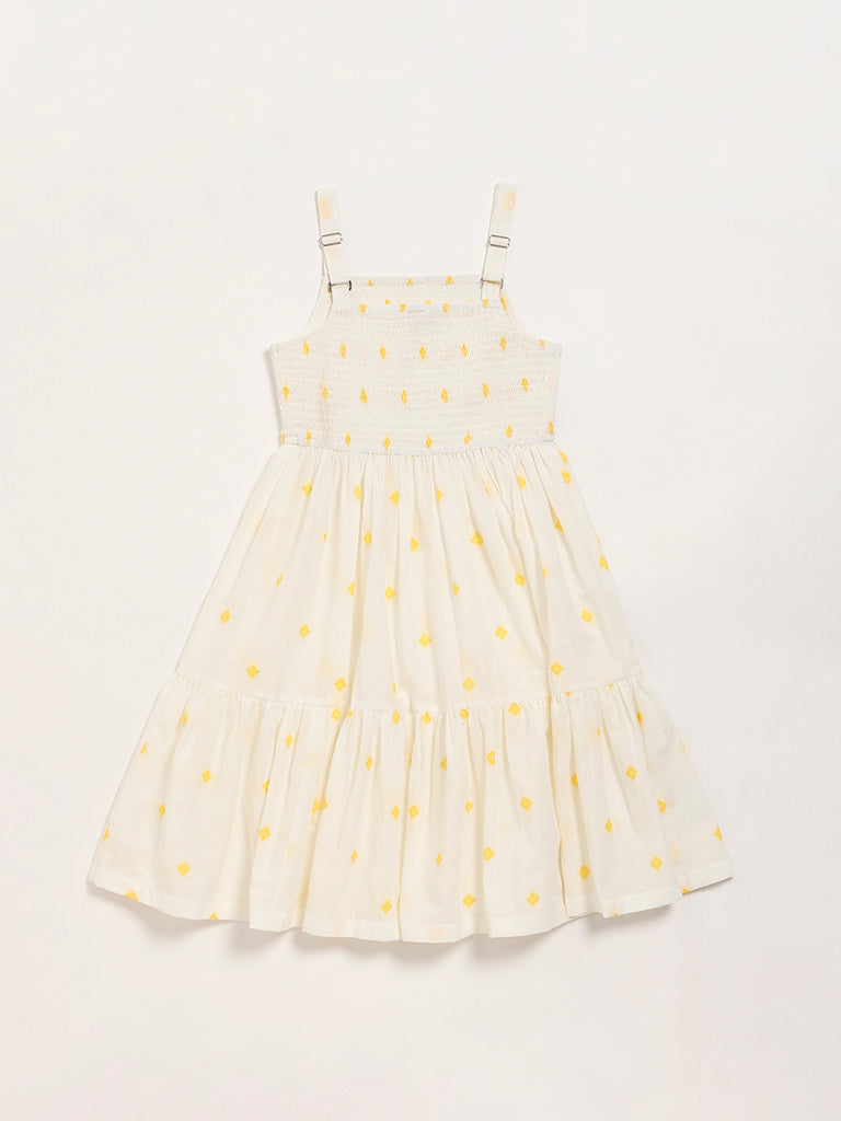 Utsa Kids Off-White Tiered Dress (8 -14yrs)