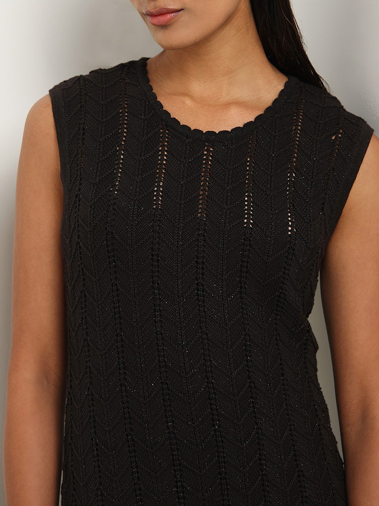 LOV Black Knit Fitted Cotton Blend Bodycon Dress