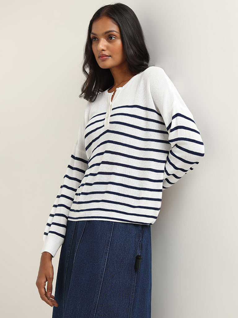 LOV White Striped Knitted Top