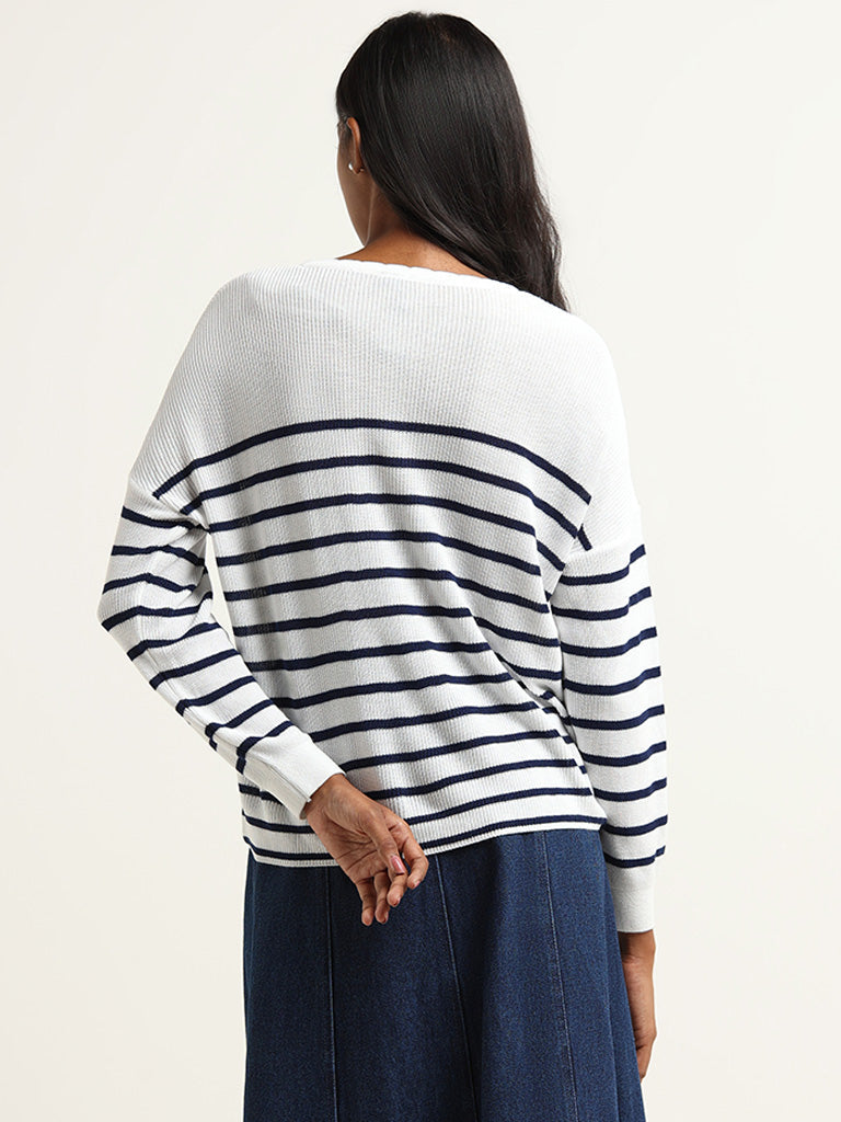 LOV White Striped Knitted Top