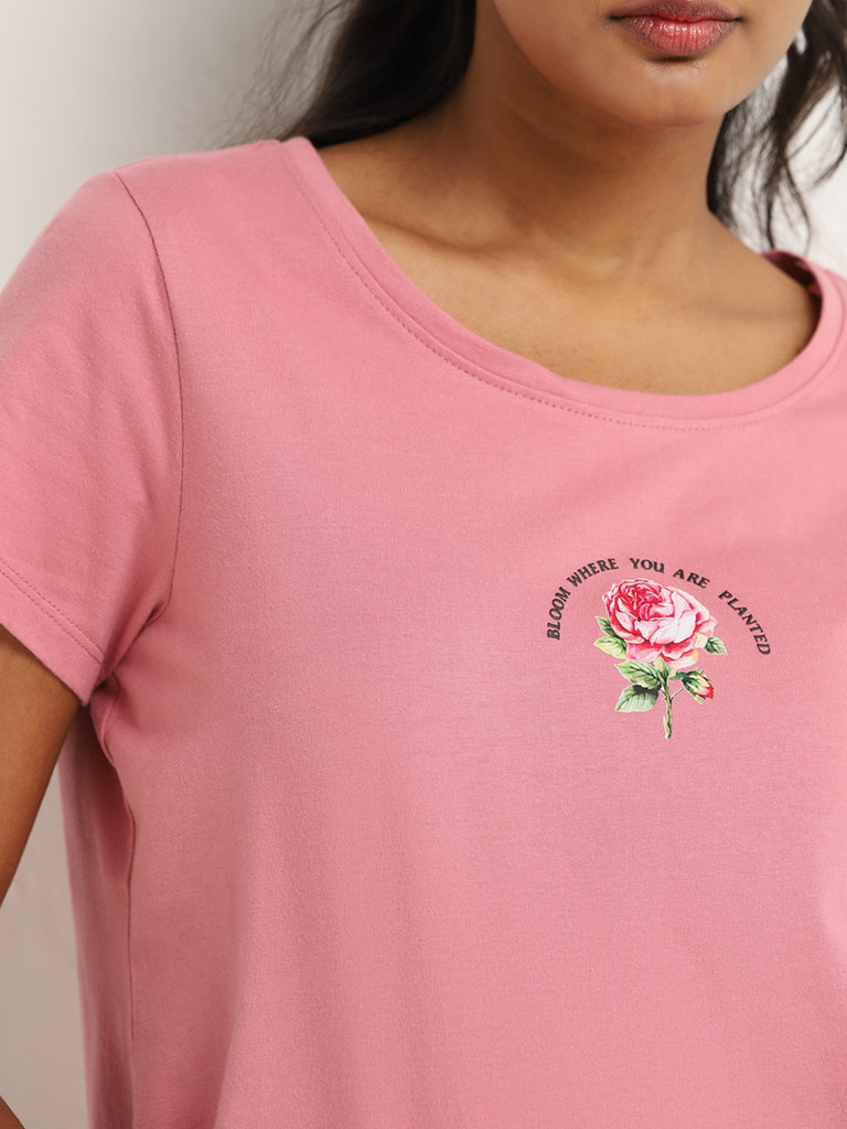 LOV Pink Printed Cotton T-Shirt